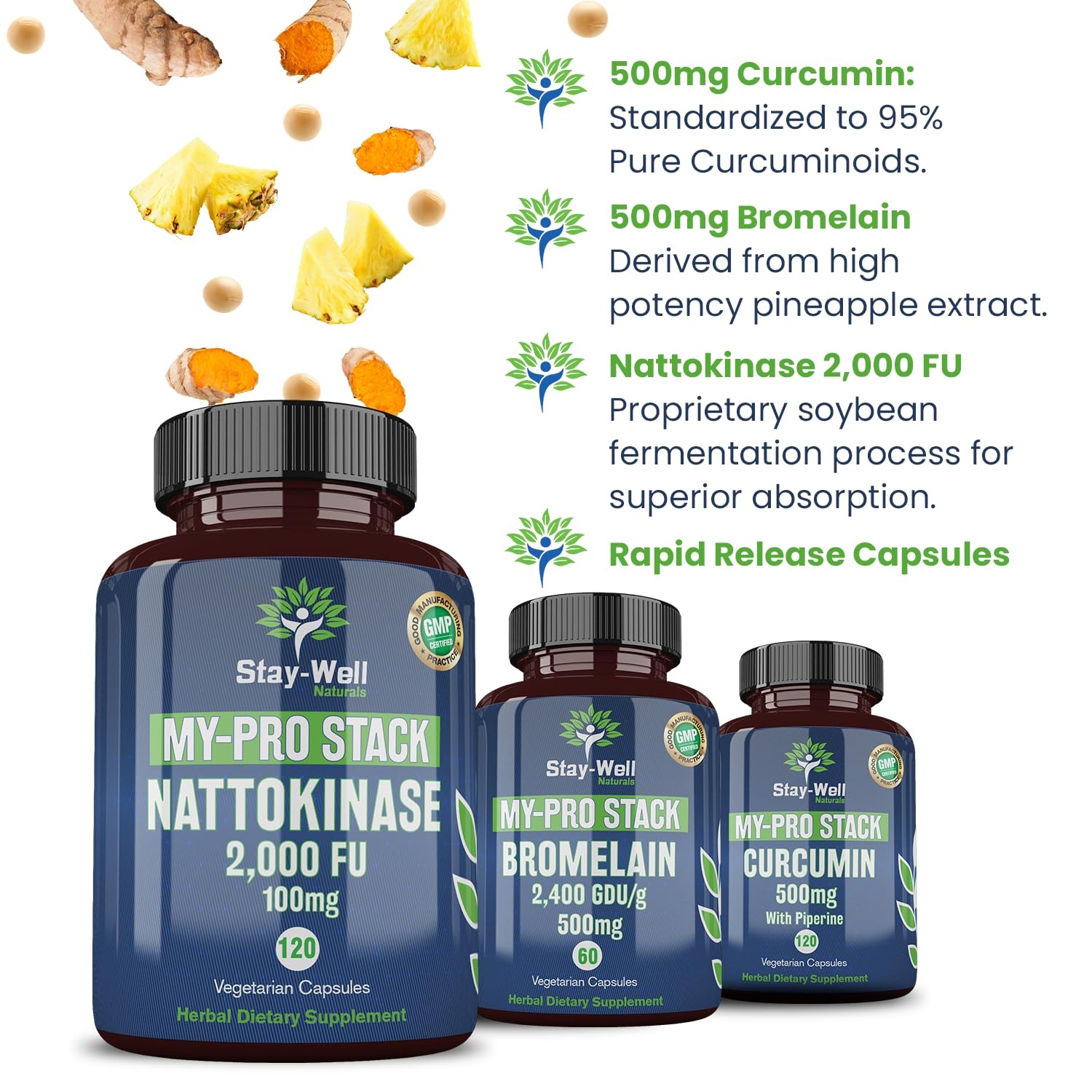 Nattokinase Bromelain Curcumin Supplement 2000 FU 500mg – 60 Days Supply