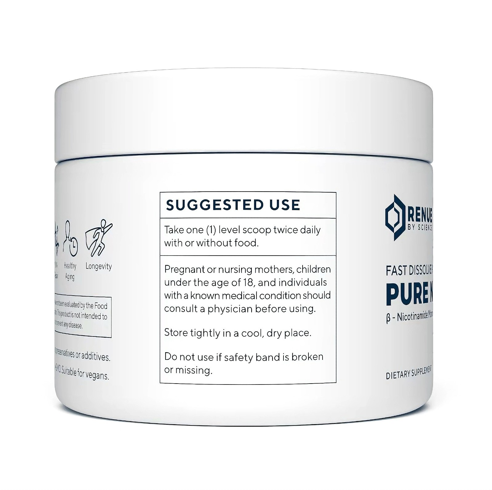 2 bottles Renue By Science PURE Nicotinamide Powder, 100 Gram Jar, New & Sealed