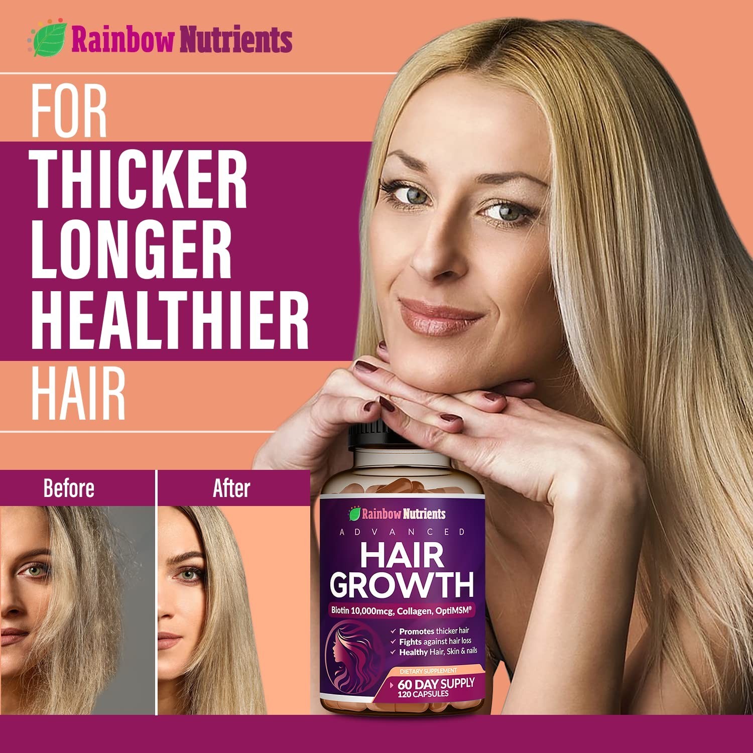 (2 Pack) Hair Growth Vitamins for Women | Biotin 10,000mcg, Collagen, Patente…