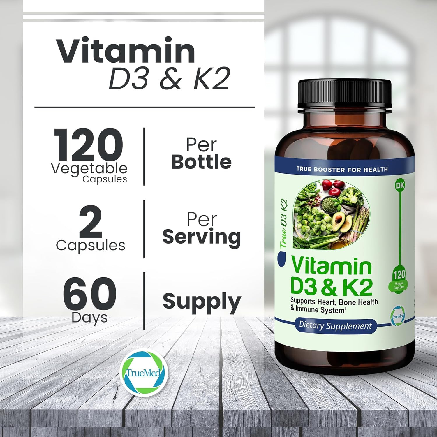 Vitamin D3 & K2 Supplement Supports Heart Health, Bone Health & Immune System &