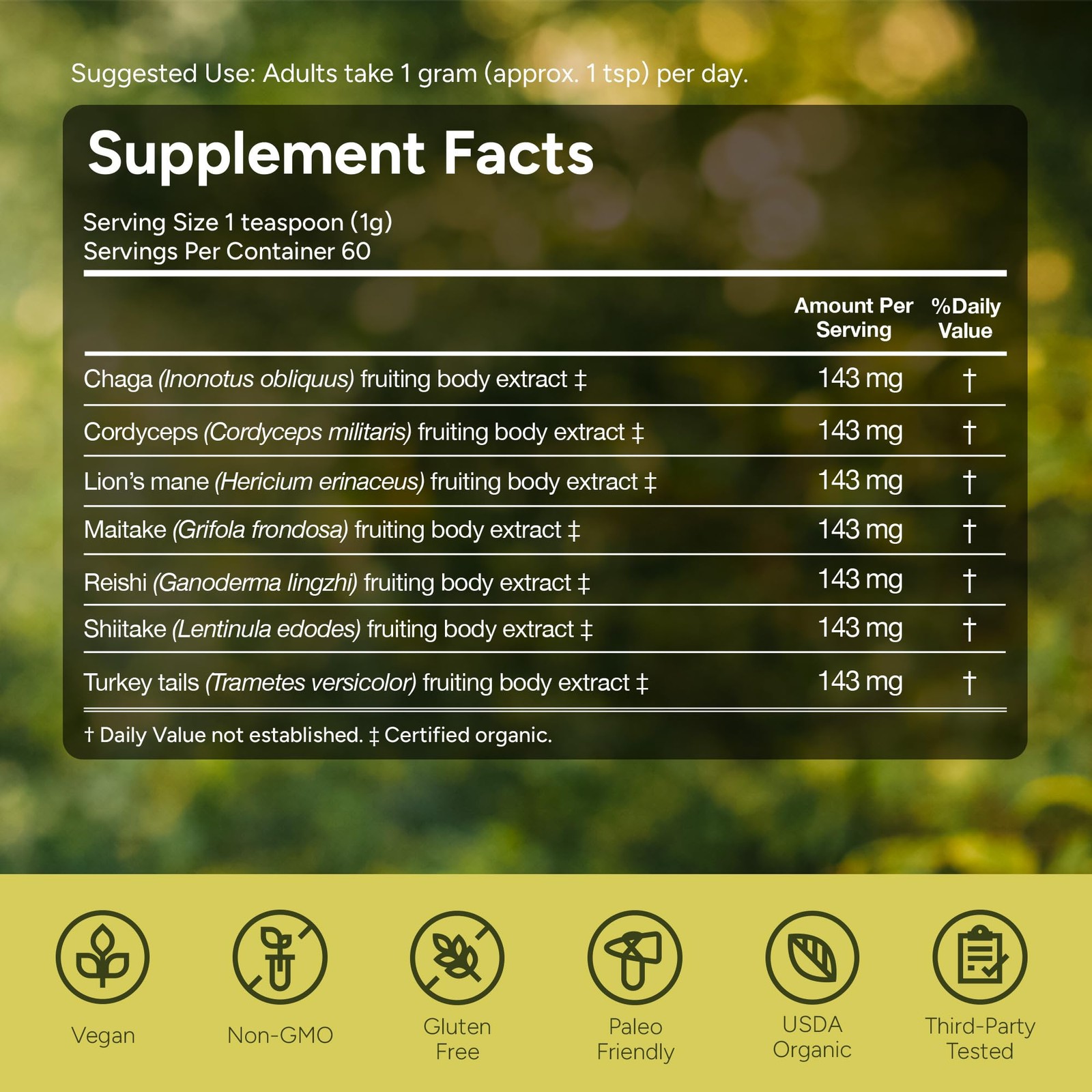 Organic Mushroom Powder 2.1oz – 7 Mushroom Blend for Brain & Immune Support