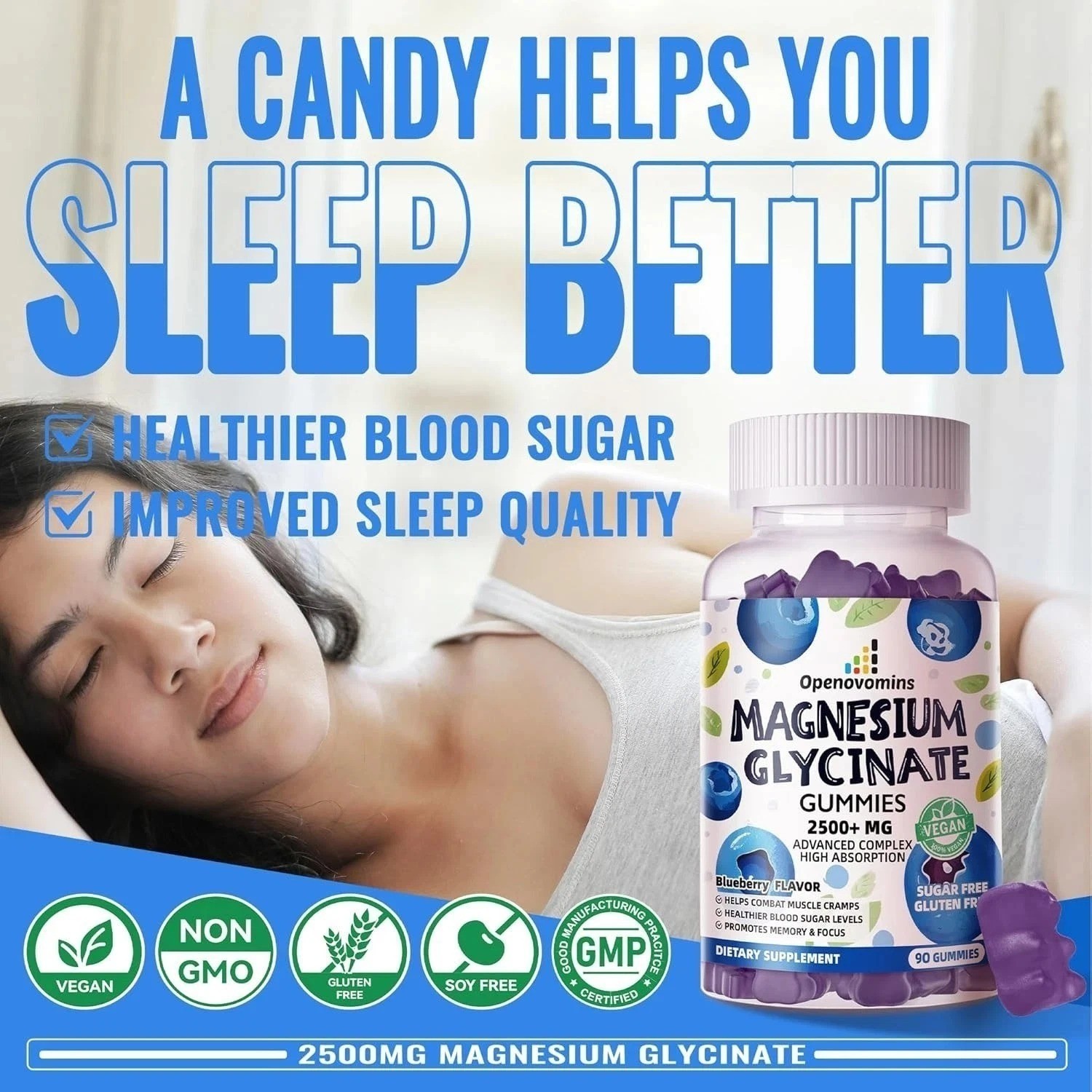 Magnesium Glycinate Gummies 2500mg – Sugar Free Magnesium Potassium Supplement w