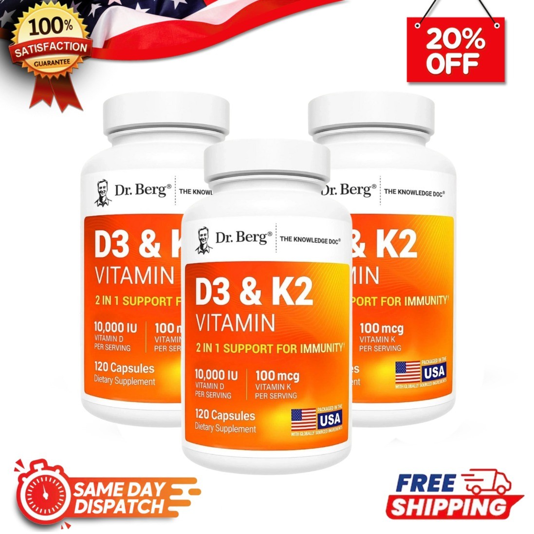 Dr. Berg’s Nutritionals K2 Vitamin D3 & 100mg Supplement 120 Capsules hot sale