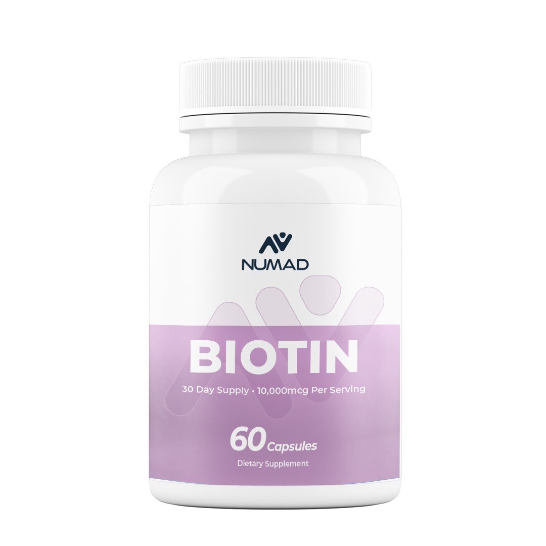 NUMAD Biotin 10.000mcg vitamin B7, 60 Capsules, Best for Nails, Hair, Skin