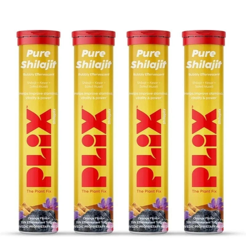 PLIX Pure Shilajit 60 Tabs With Saffron & Safed Museli For Men- Pack of 4