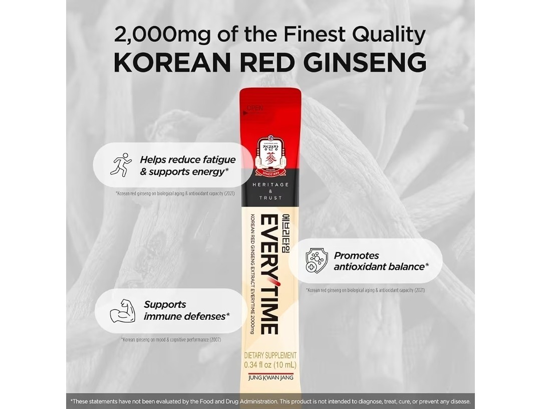 Jung Kwan Jang Everytime Korean Red Ginseng Extract 2000mg 10 Sticks Non-GMO