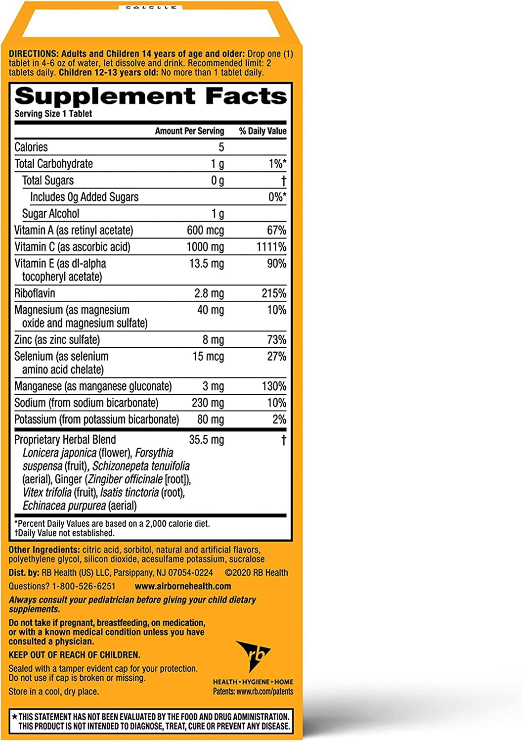 NEW 360 Count Airborne Effervescent Immune Boost Vitamin C Tablets Orange 01/25