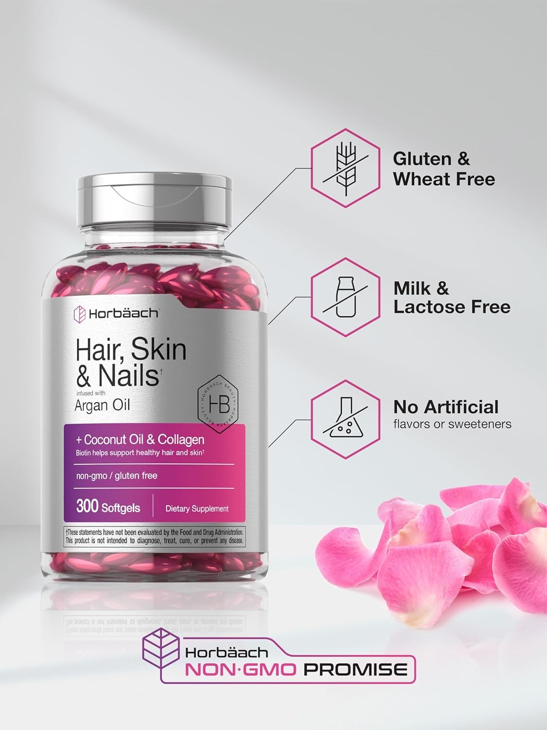Hair Skin and Nails Vitamins | 300 Softgels | Biotin and Collagen | by Horbaach