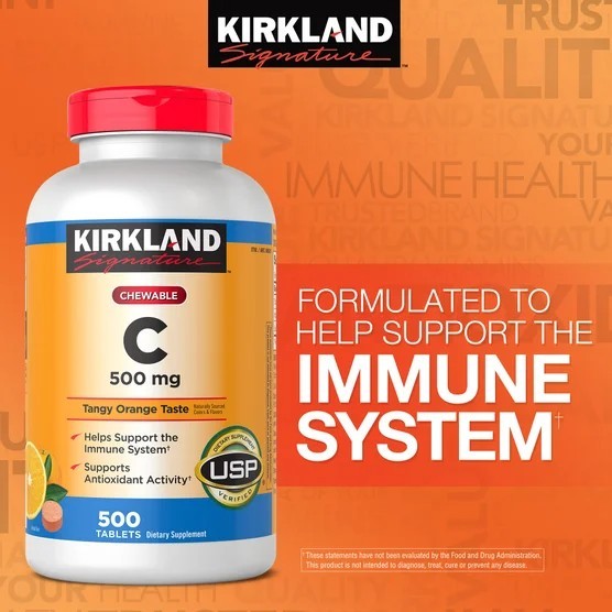 Chewable Vitamin C 500mg 500 Tablets USP Verified Orange Flavor EXP-07/2027
