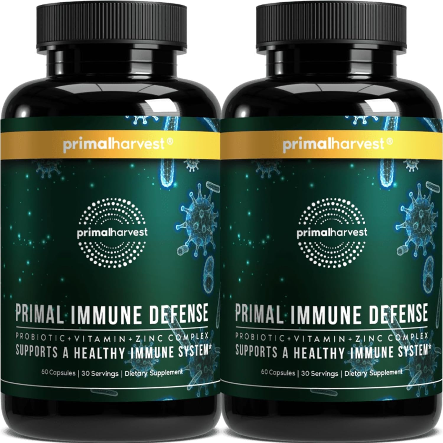 Primal Harvest Immune Defense Vitamins Zinc Probiotics 60Ct 2 Pack