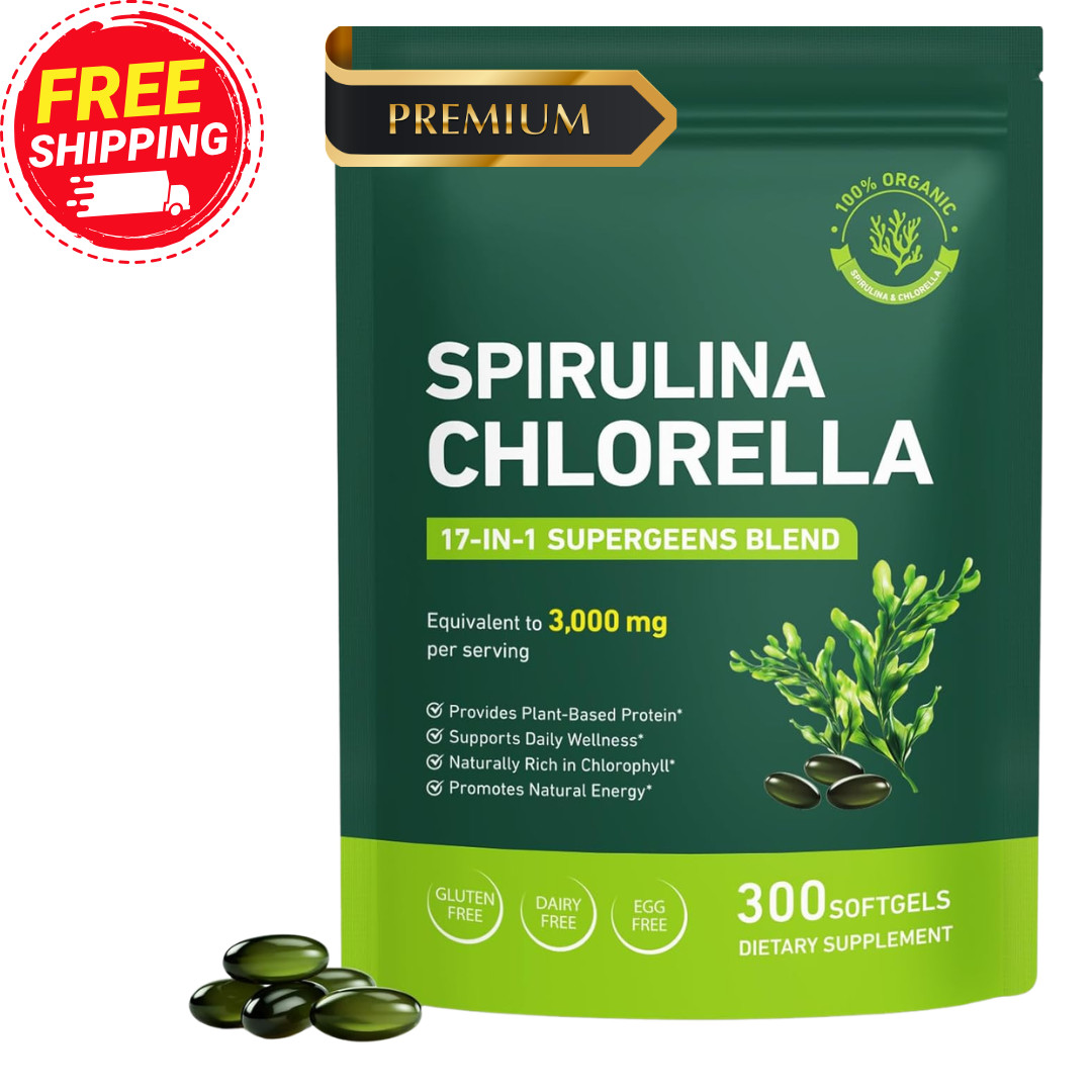Spirulina Chlorella Softgels Super Greens Blend Barley Grass Natural Energy 300c