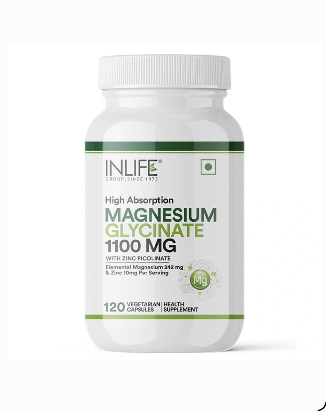 INLIFE Magnesium Glycinate Supplement 1100mg (Elemental Magnesium 242mg) 120 cap