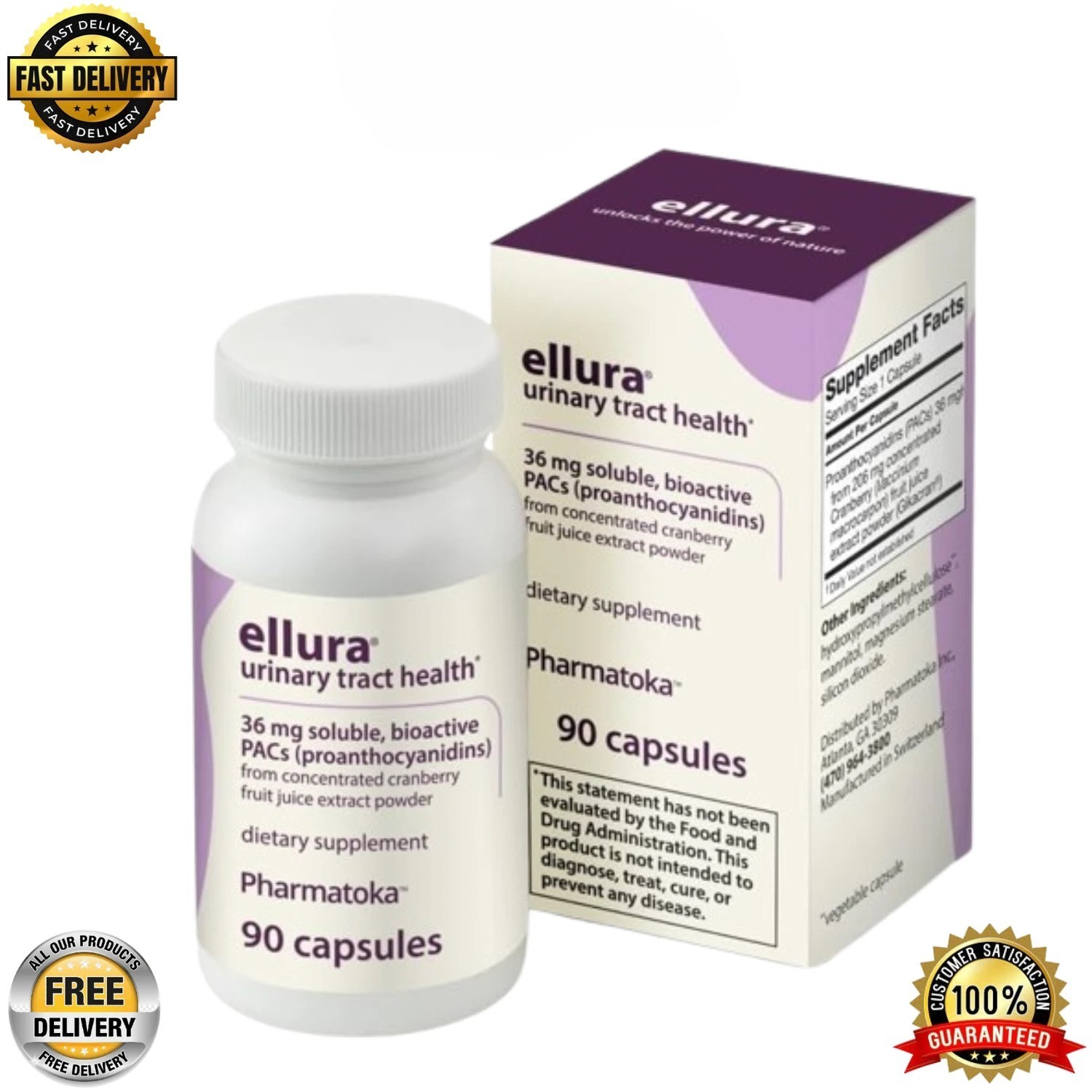 Ellura 36mg Cranberry Capsules 90ct – UTI Support Supplement – EXP – 22/01/2028