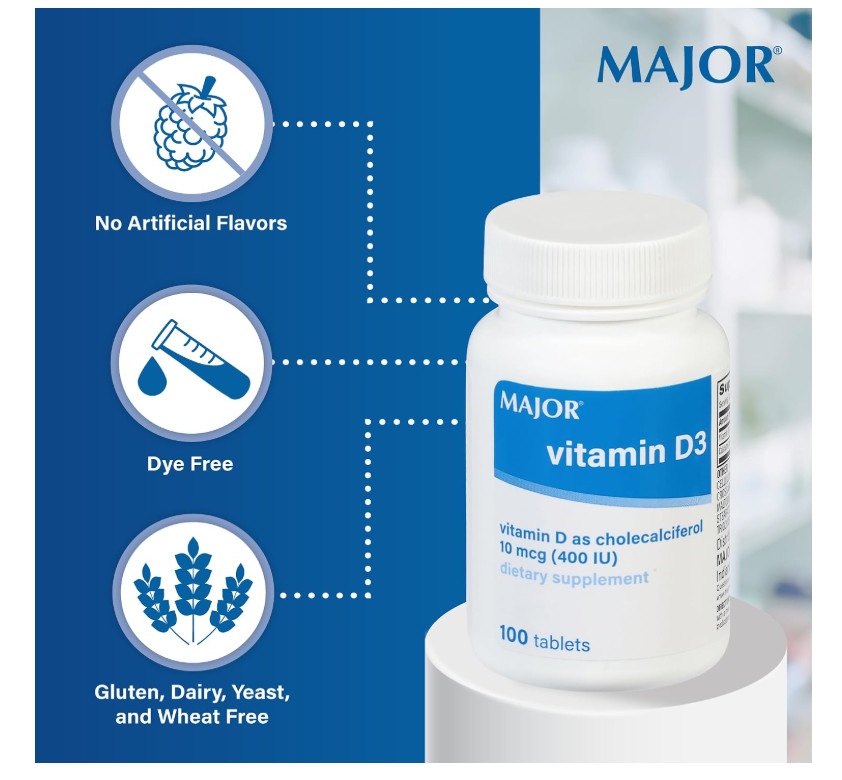 Vitamin D3 400 IU 10mcg with Calcium 25mg Bone Immune Health Supplement 100 Tabs