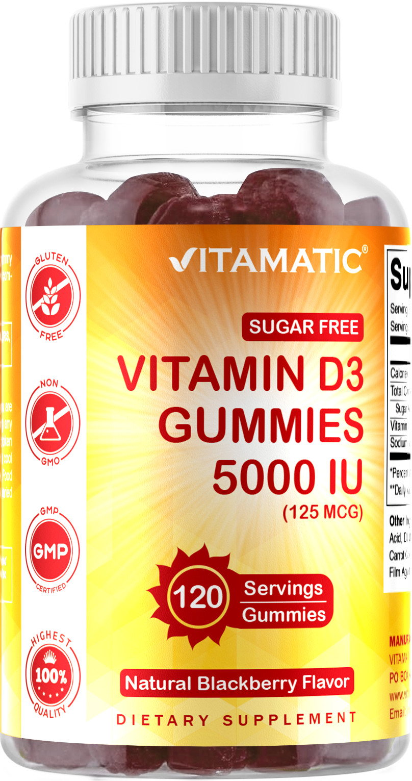 Vitamatic Sugar Free Vitamin D3 (5000 IU) – 120 Pectin Based Gummies.