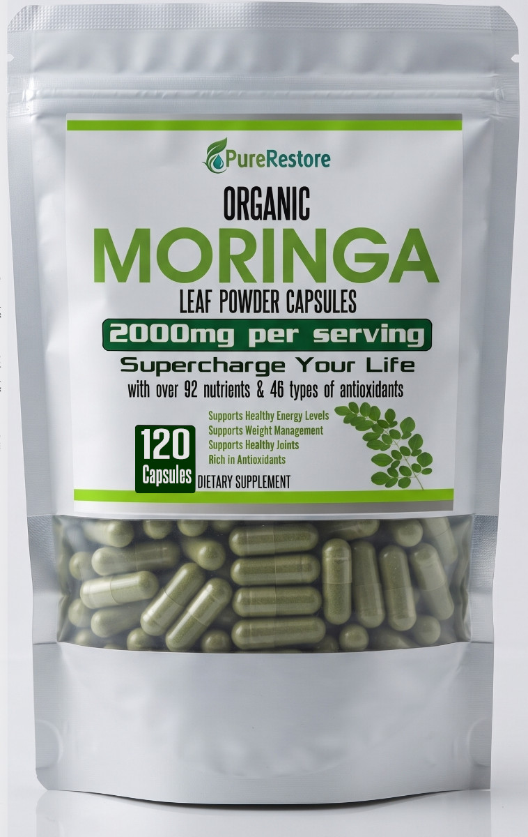 Organic Moringa Leaf Powder Capsules 2000mg, 120 Capsules