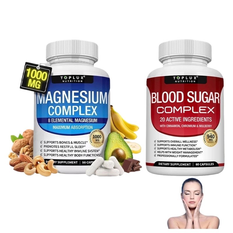 Advanced 1~2pack Magnesium 8 in 1 Complex 1000mg & Blood Sugar Blend Supplement