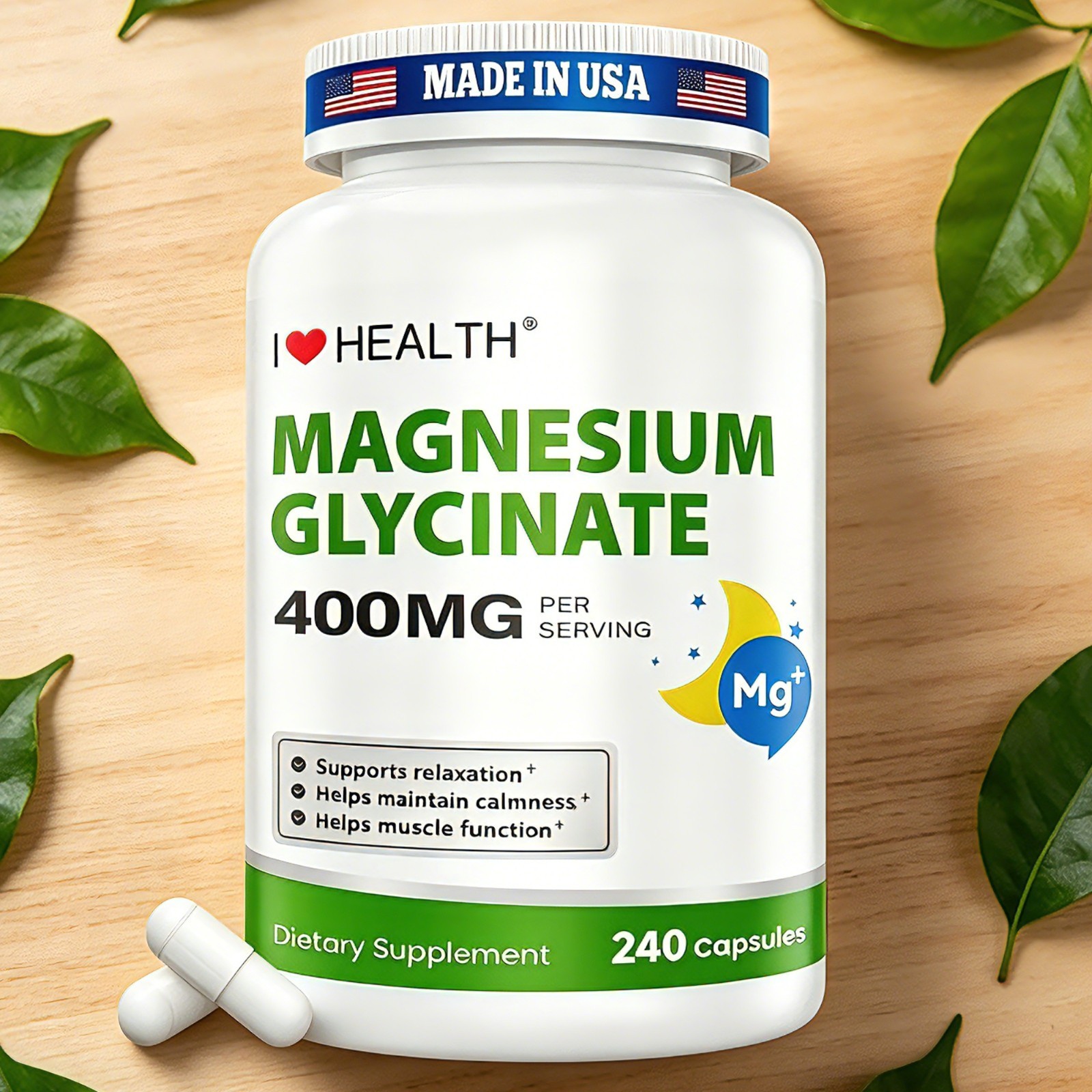 400mg Chelated Magnesium Glycinate 240 Capsules High Bioavailability USA