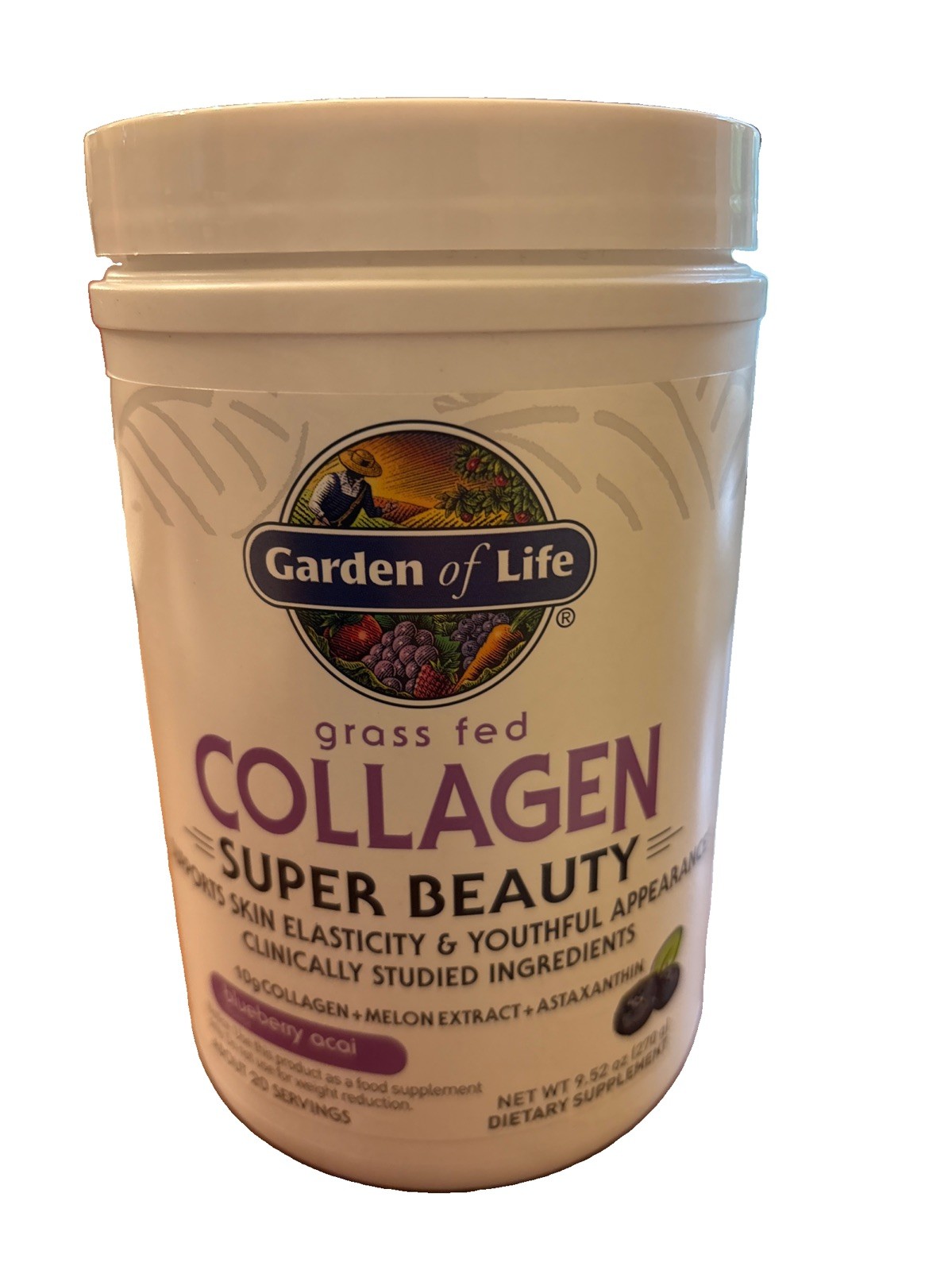 Grass Fed Collagen, Super Beauty, Blueberry Acai, 9.52 oz (270 g) Exp 8/27 (2c)