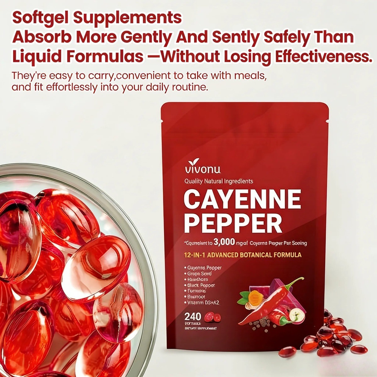 5/3X Cayenne Pepper Softgels for Leg Vein & Circulation Support ,Vascular Health