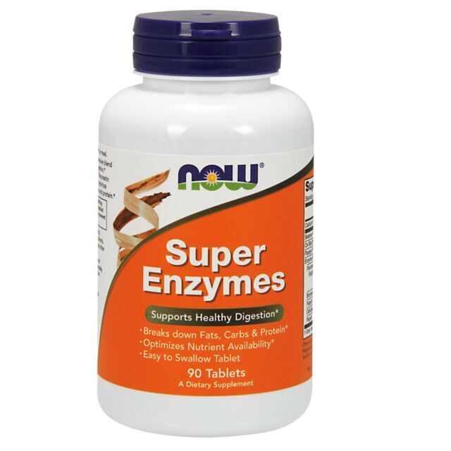 NOW Foods Super Enzymes 90 Tabs bromelain, ox bile, pancreatin and papain 03/26