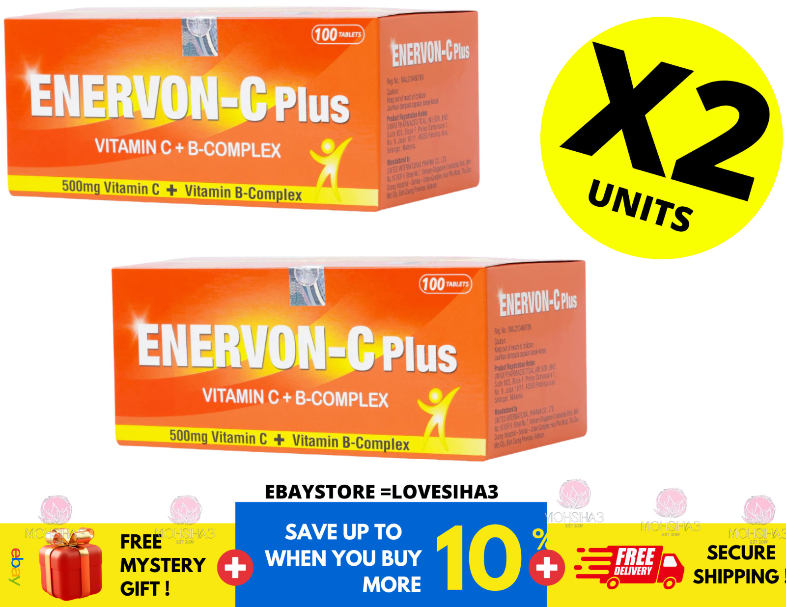 ENERVON-C Vit C 500mg + Vit B-Complex Increase Energy Immunity (100’s) X 2