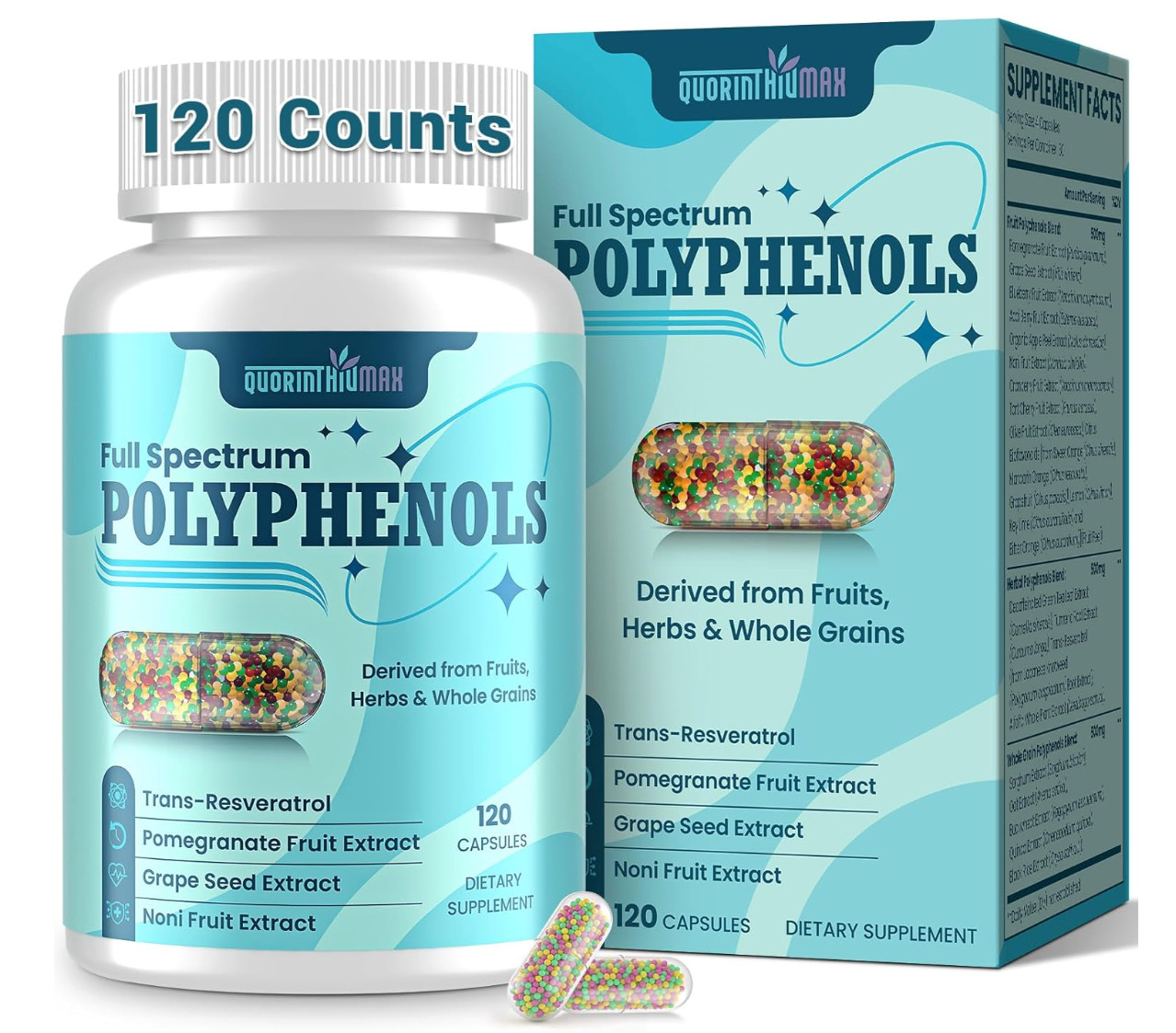 Polyphenols Supplement 1500mg Resveratrol, Grape Seed & Green Tea 120ct EXP 2028
