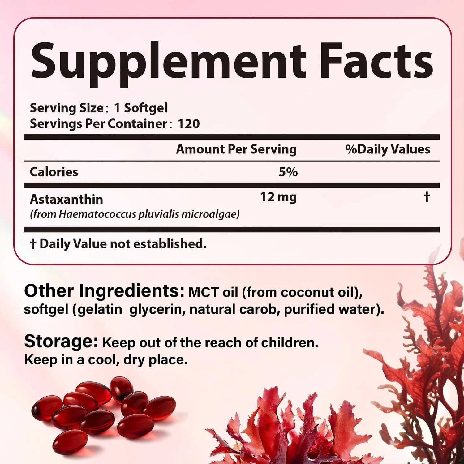 Astaxanthin 12mg 120 Softgels, 4 Month Supply,Triple Strength,Non-GMO,Eye Health