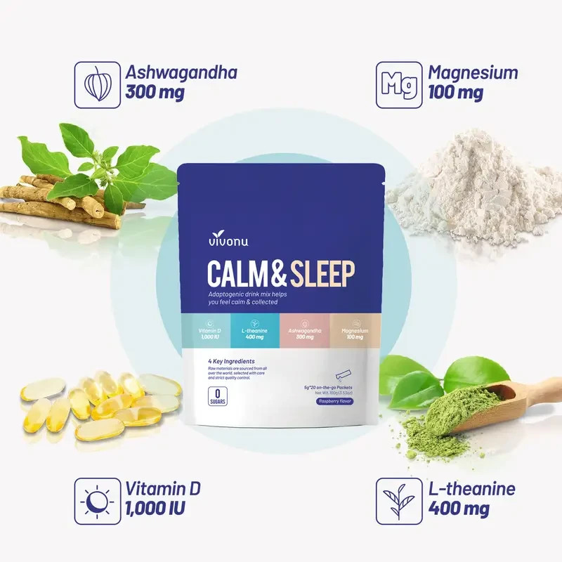 Calm Sleep Powder Drink Mix Raspberry | L-Theanine, Ashwagandha, Magnesium
