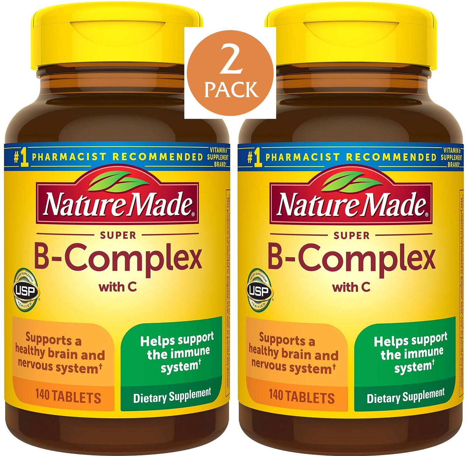 Super B Complex with Vitamin C B12 B6 Folic Acid Biotin, 280 Tabs (2×140) 2 Pack