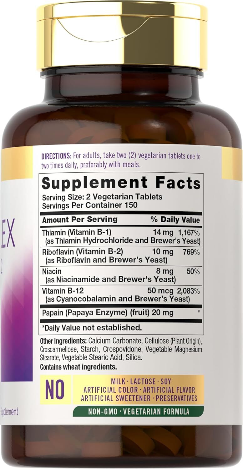 B Complex Vitamin with B12 | 300 Tablets | Vegetarian, Non-GMO | by Carlyle