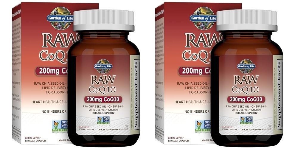Pack 2 Garden of Life RAW CoQ10 200mg, 60 Vegan Capsules Each, Exp 05/2027
