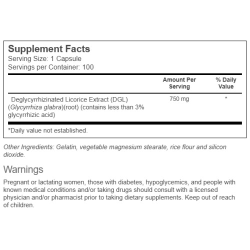 Vitacost DGL 750 mg – DIGESTION SUPPORT – 100 Capsules 7/2027