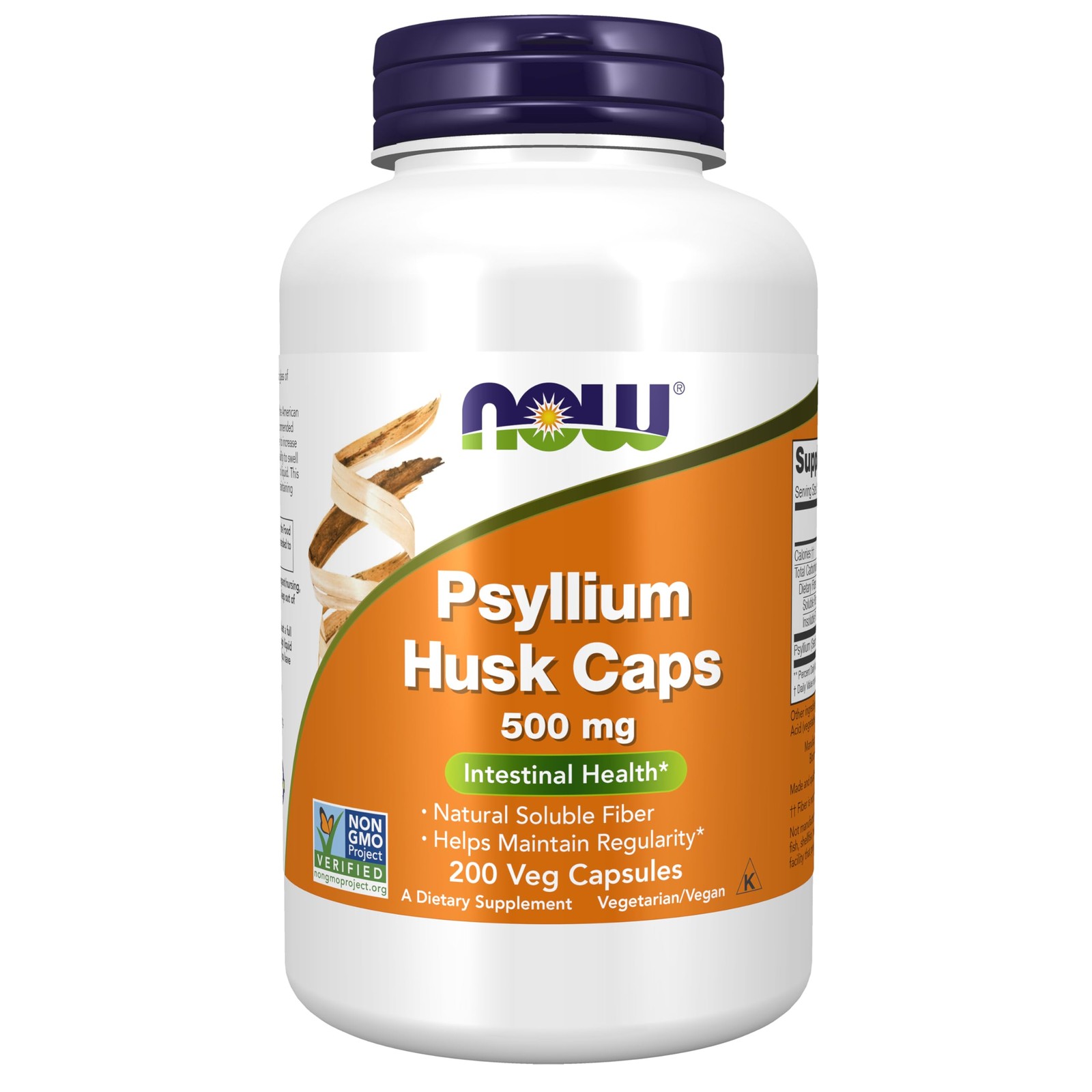 Supplements, Psyllium Husk Caps 500 mg,r, Intestinal Health*, 200 Veg Capsules