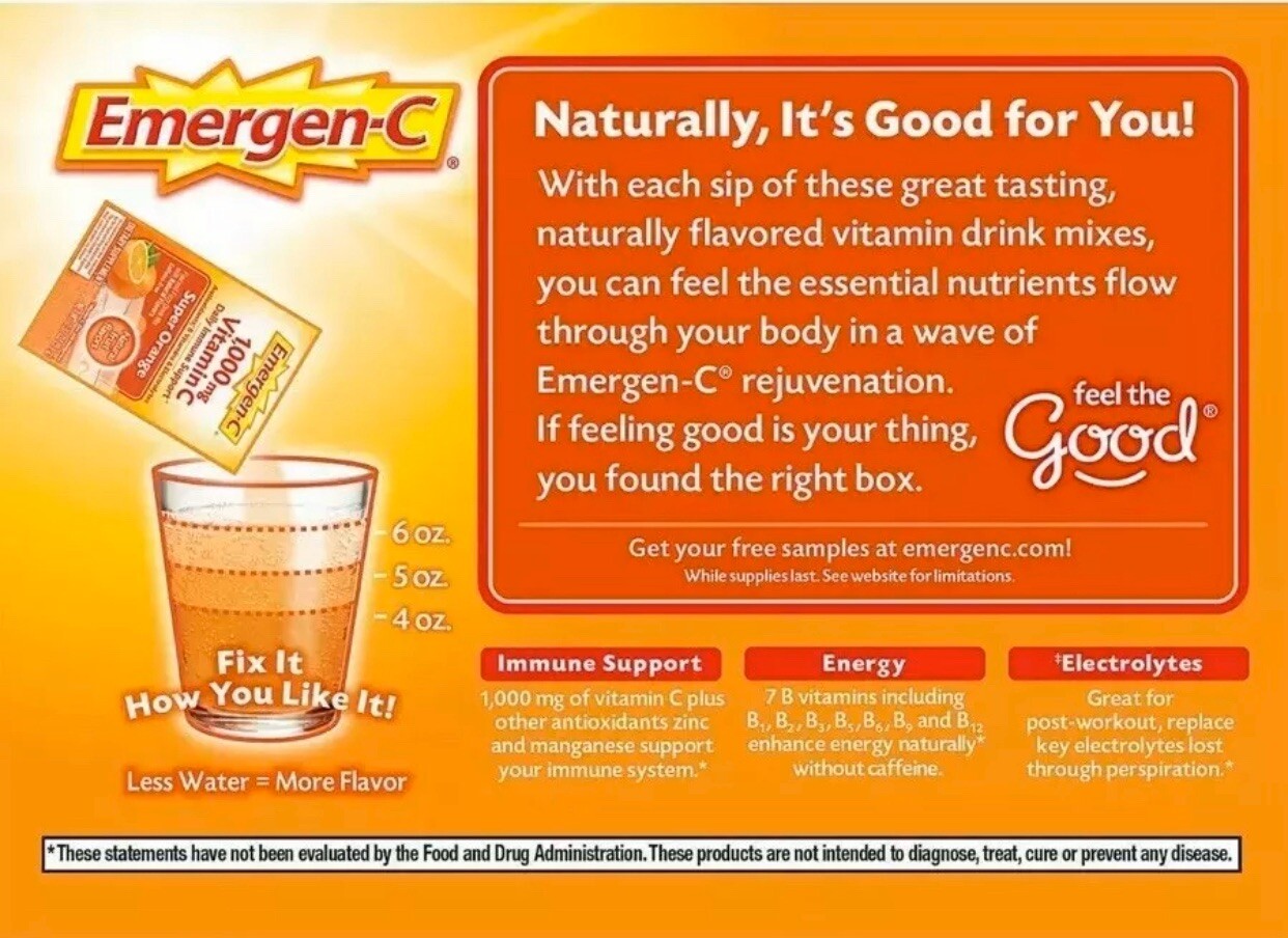 90 CT Emergen-C IMMUNE SUPPORT 30 x 3 Super Orange Raspberry Tangerine Vitamin C