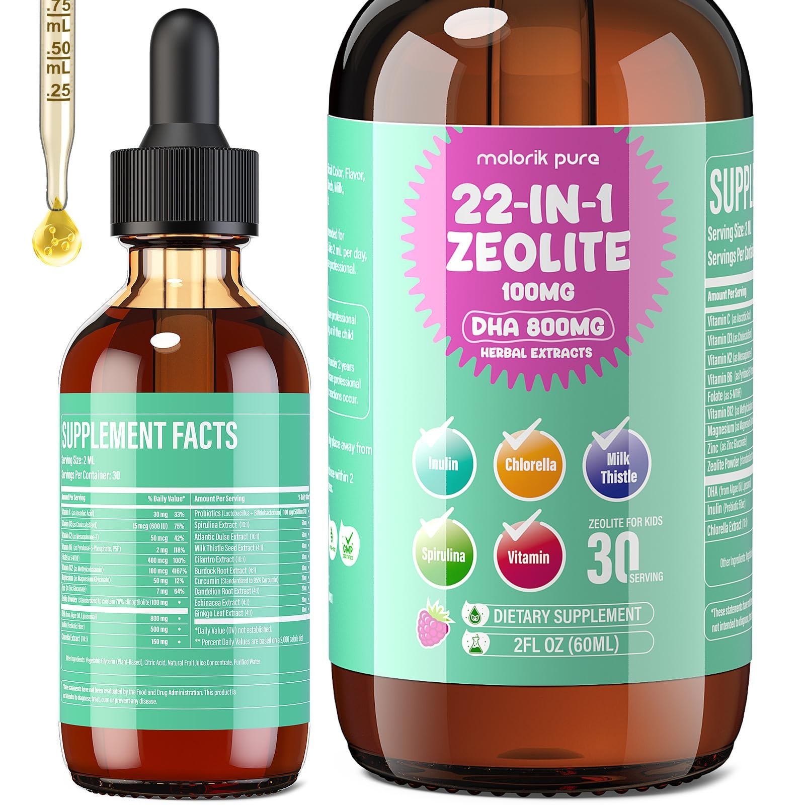 Zeolite Detox for Kids and Adults, Herbal Detox with 800mg DHA, 500mg Inulin,…