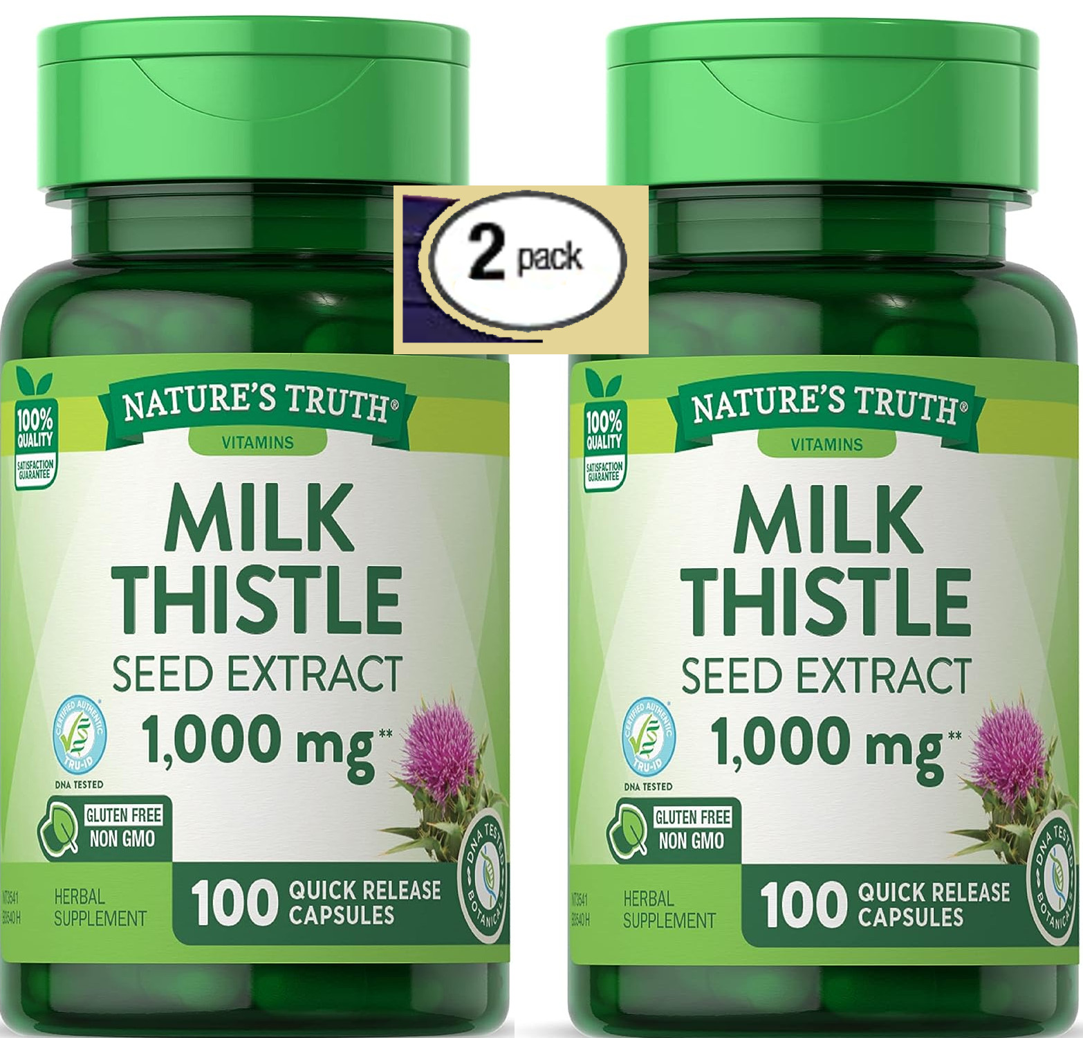 2 Pack MILK THISTLE (Silybum) Extract 1000mg High Potency 200 Caps Liver Detox