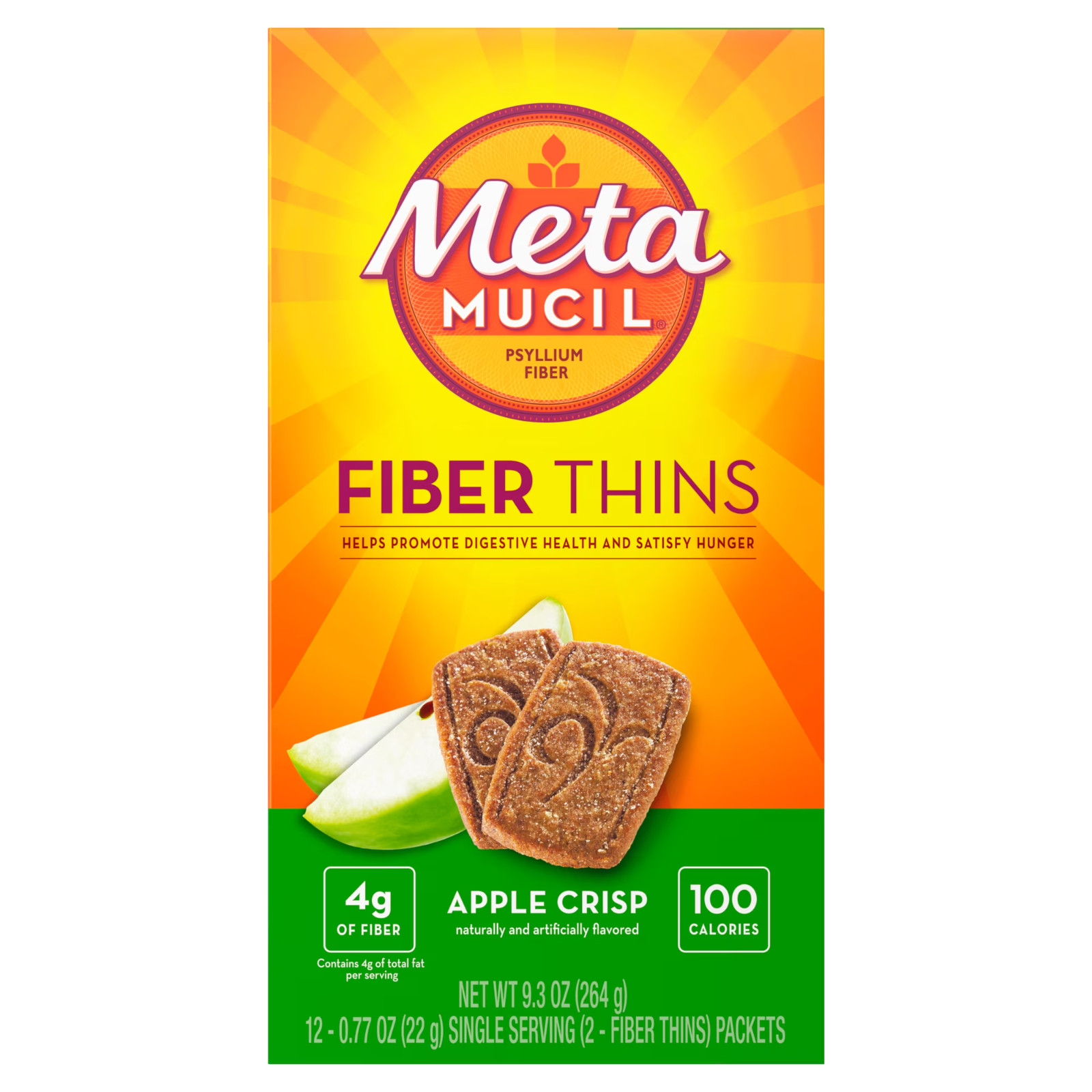 3 pack Metamucil Friendly Fiber Thins Fiber Powder Food Apple Spice 12 Ct