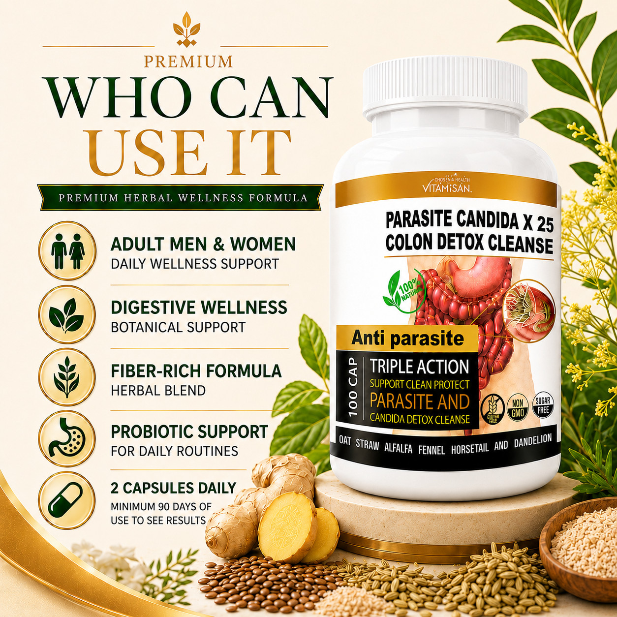Intestinal Parasite Cleanse Detox Dietary Capsules Supports Digestion Free Ship
