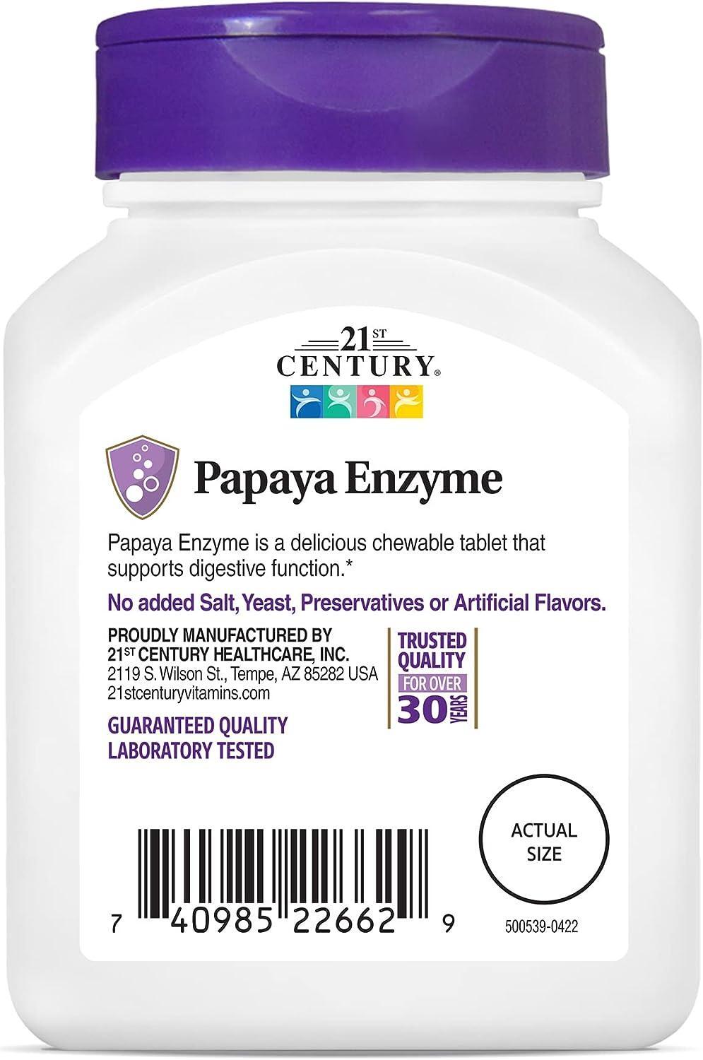 Papaya Enzymes Tropical Flavor Digestion Nutrient Absorption Support, 100 Chews