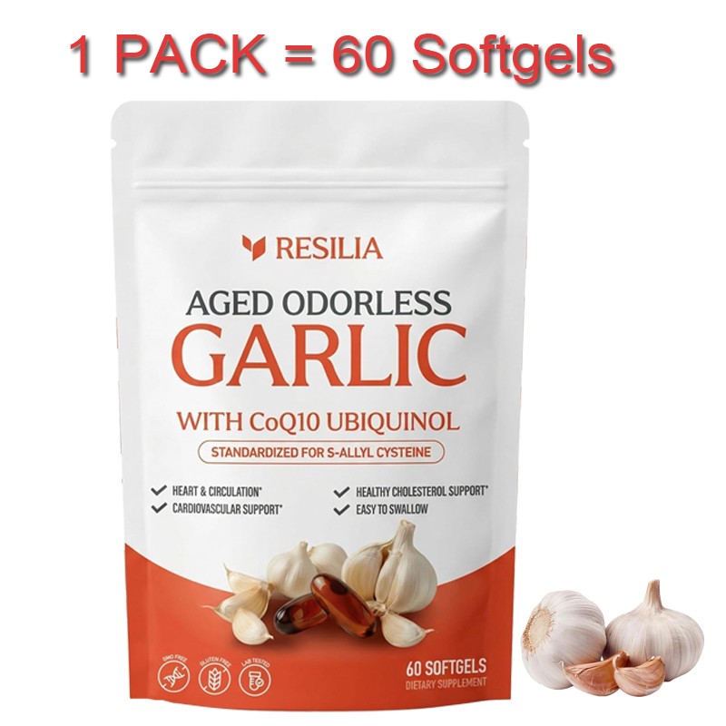5x Resilia Garlic Extract 600mg Softgels (60 Count) Odorless Aged Garlic Extra