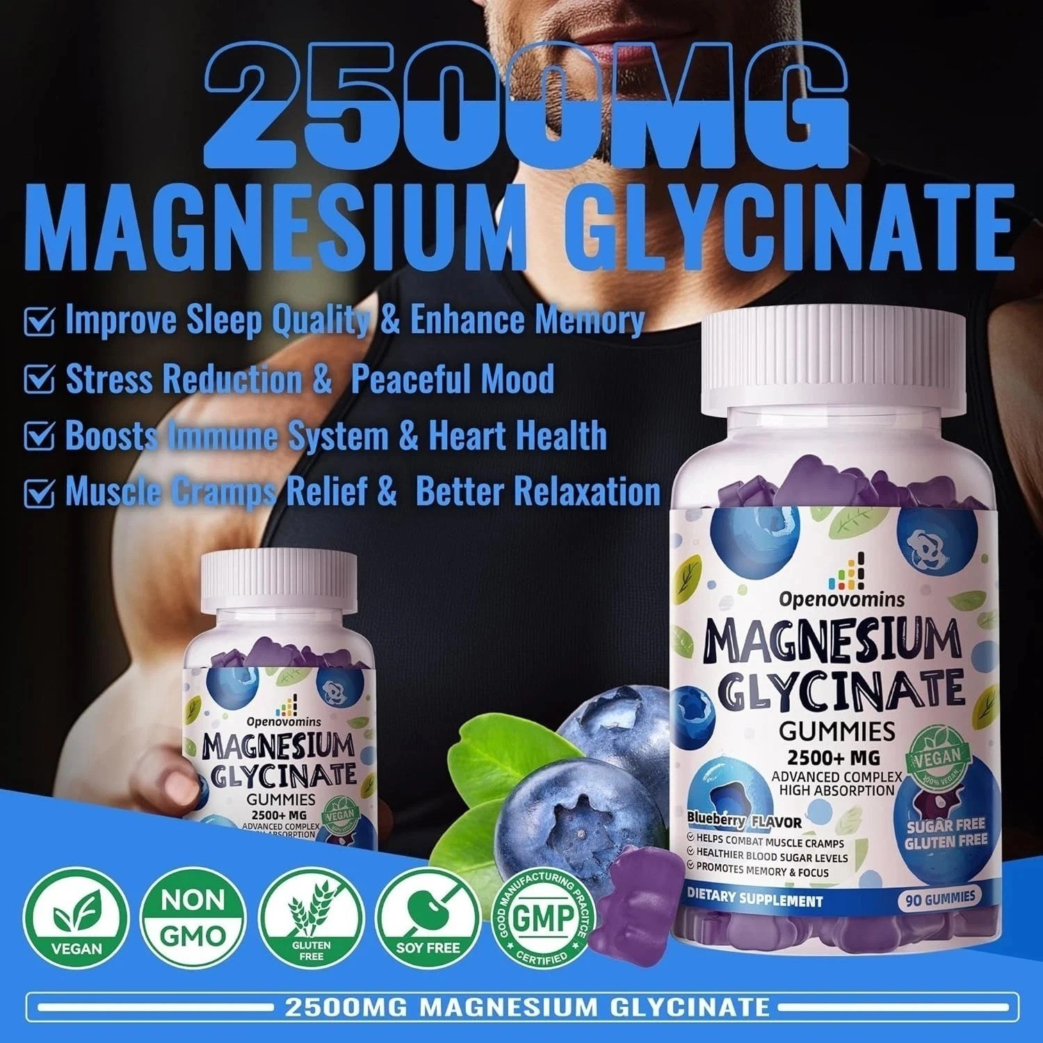 Magnesium Glycinate Gummies 2500mg – Sugar Free Magnesium Potassium Supplement w