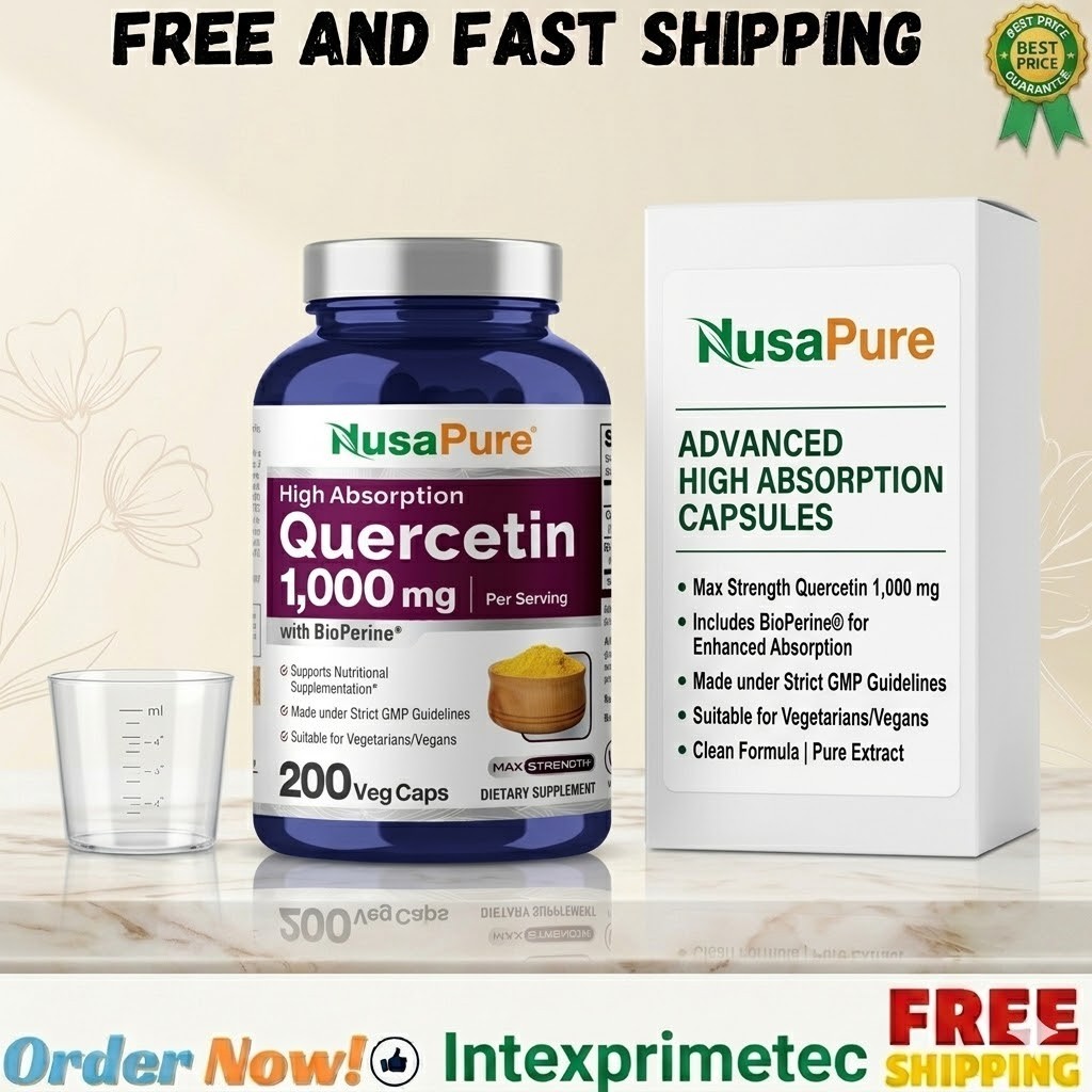 NusaPure Quercetin 1000mg – 200 Veggie Caps Non-GMO Vegan Vegetarian Bioperine