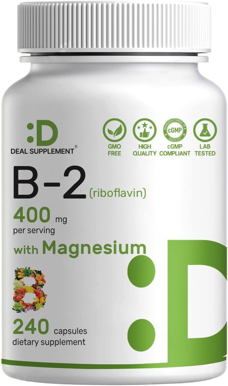 Vitamin B2 400Mg (Riboflavin) | with Magnesium Glycinate 400Mg, 240 Capsules …