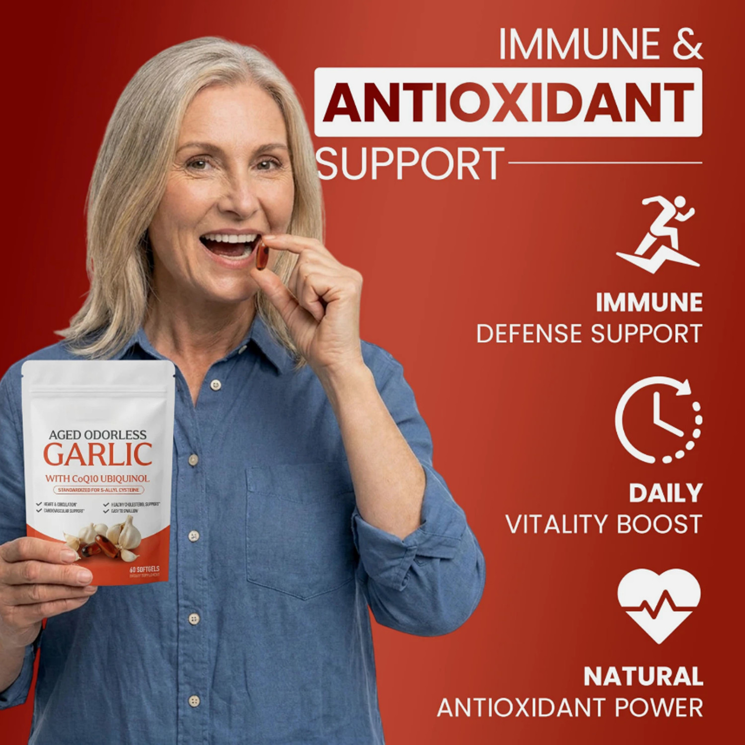 Odorless Aged-Resilia Garlic Extract 600mg Softgels (60 Count) with CoQ10