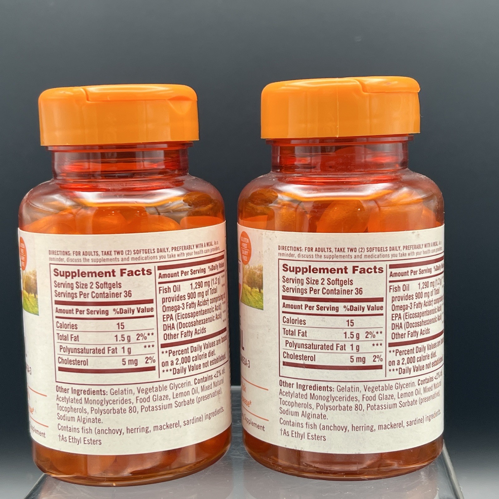 Lot of 2- Sundown Odorless Fish Oil, 1290mg, Omega 3 Supplement, Heart Support