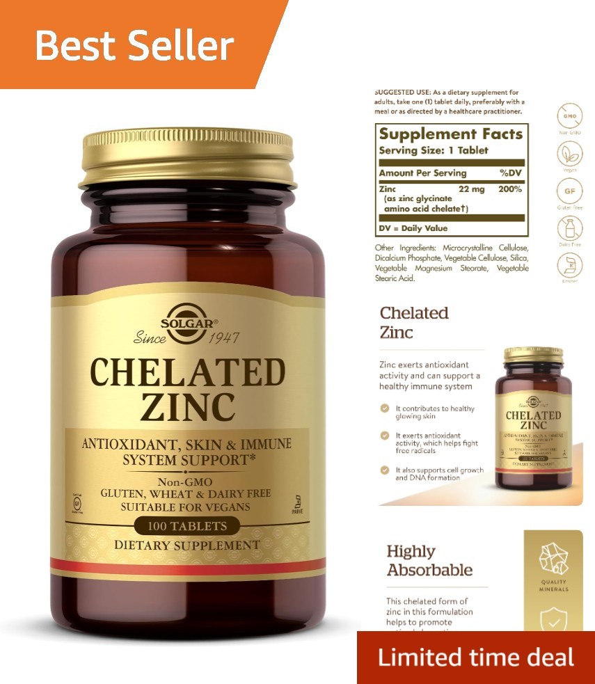 Chelated Zinc – 100 Tablets for Immune & Skin Health