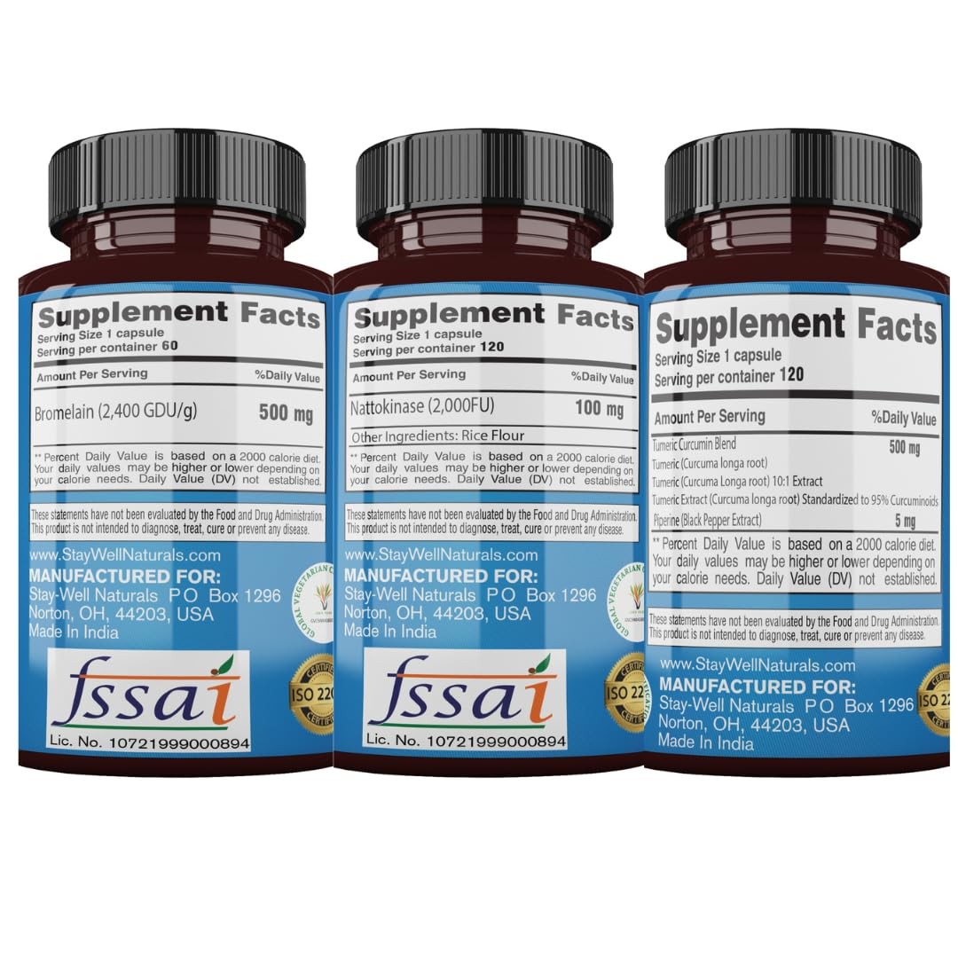 Nattokinase Bromelain Curcumin Supplement 2000 FU 500mg – 60 Days Supply