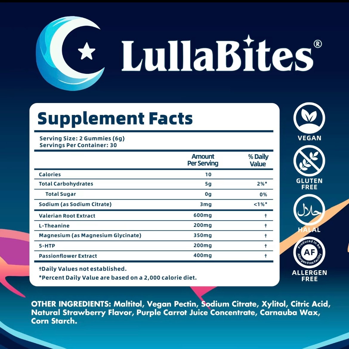 LullaBites Melatonin Free Natural Sleep Gummies Strawberry Flavor Calming Herbal