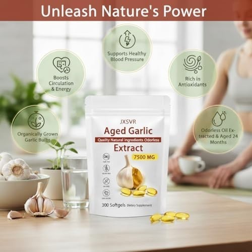 Odorless Garlic 7500mg Per Servings, 300 Softgels | 2 Years Aged Garlic Extra…